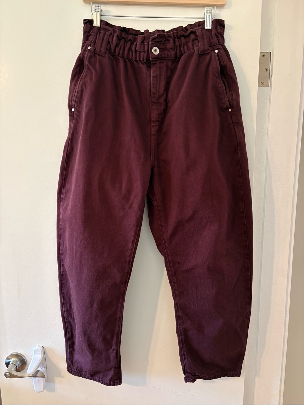 Zara High Waisted Barrel Jeans in Burgundy